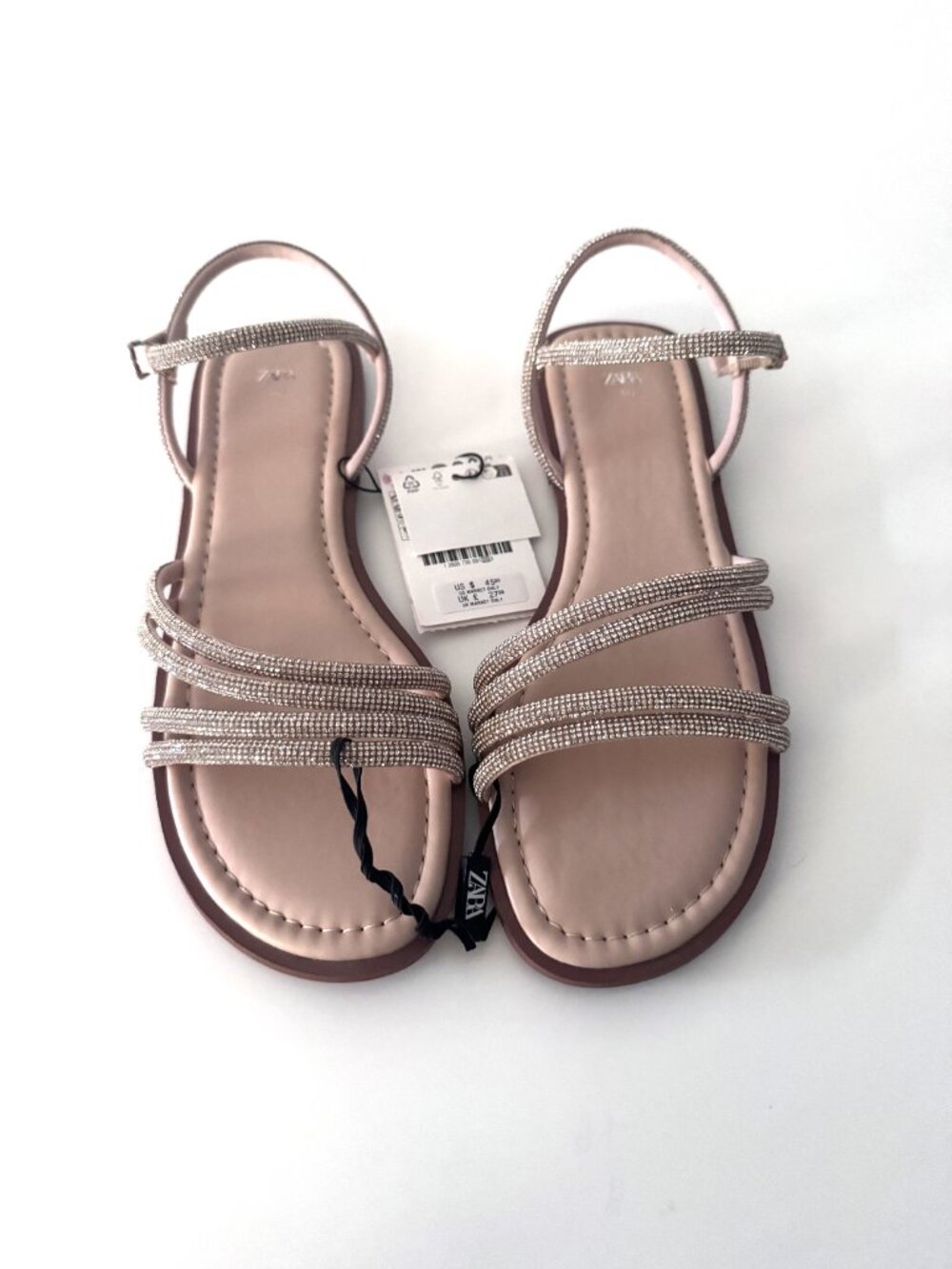 Zara Kids rhinestone strappy flat sandals NEW, Size 36/ USA 4